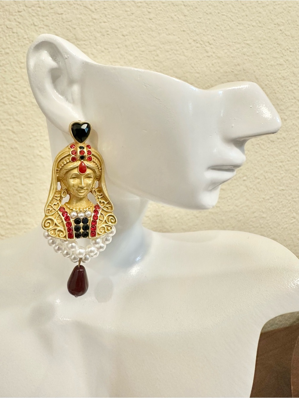 Matte Gold-Plated Vintage Inspired Moorish or Venetian-inspired motif earrings